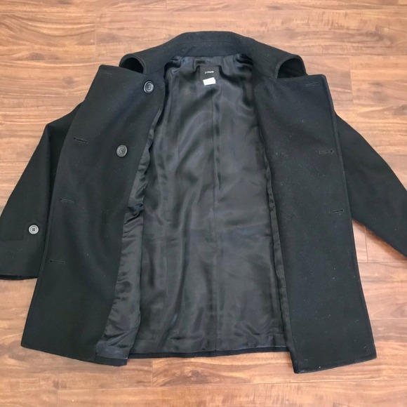 J.Crew Black Wool Classic Double Breasted Pea Coat Jacket Size 8 Preppy Nautical - Picture 7 of 14